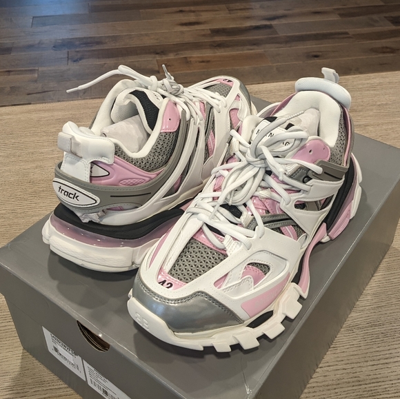 Men's Balenciaga "Track" Caged Mesh Sneakers White/Pink/Gray - Picture 1 of 8